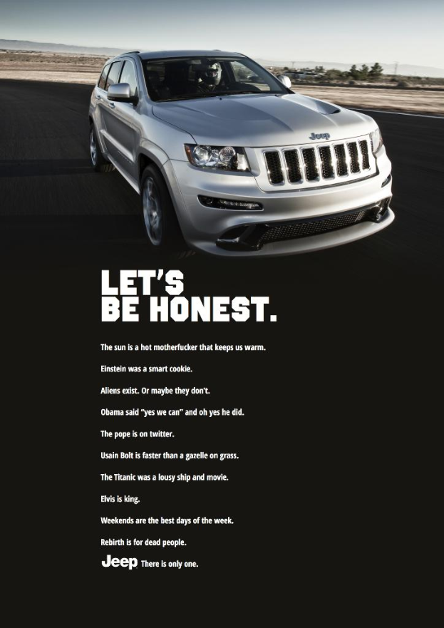 Ein Auto mit darunter angegebenen Textzitaten.