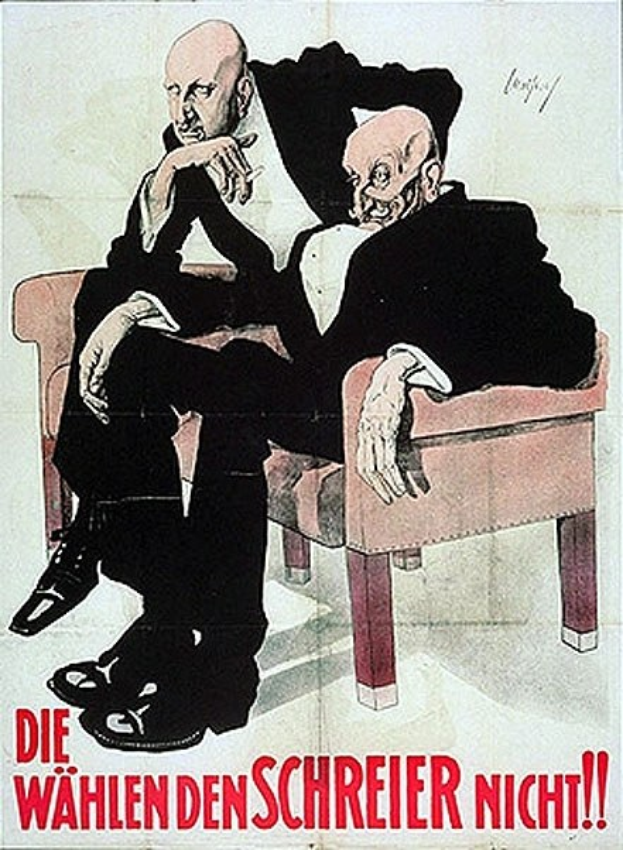 Deutsches Propagandaplakat für die NSDAP mit zwei Männern auf einem Sofa mit Text.