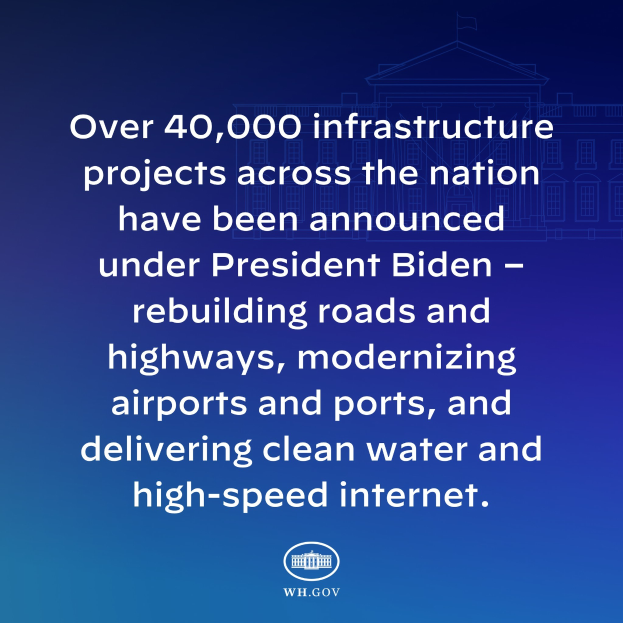 Blauer Hintergrund mit weißer Schrift, die besagt "über 40.000 Infrastrukturprojekte bundesweit angekündigt" und ein Logo unten.