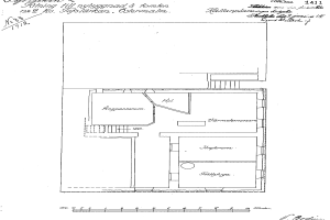 EinBlueprint eines Hausgrundrisses mit einer Küche und einem Wohnzimmer, beschriftet mit "Pläne für ein Haus in den Niederlanden."