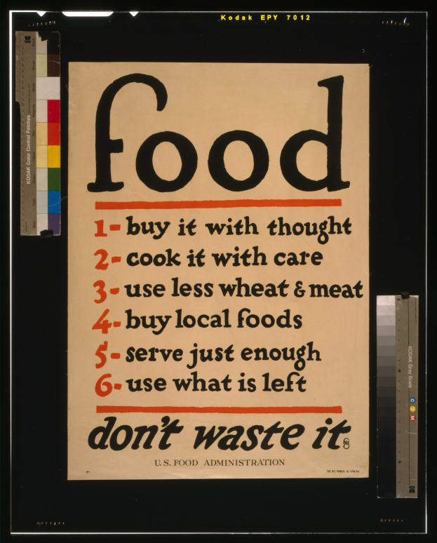 Plakat mit Text, der bewusste Ernährung und Müllreduktion fördert.