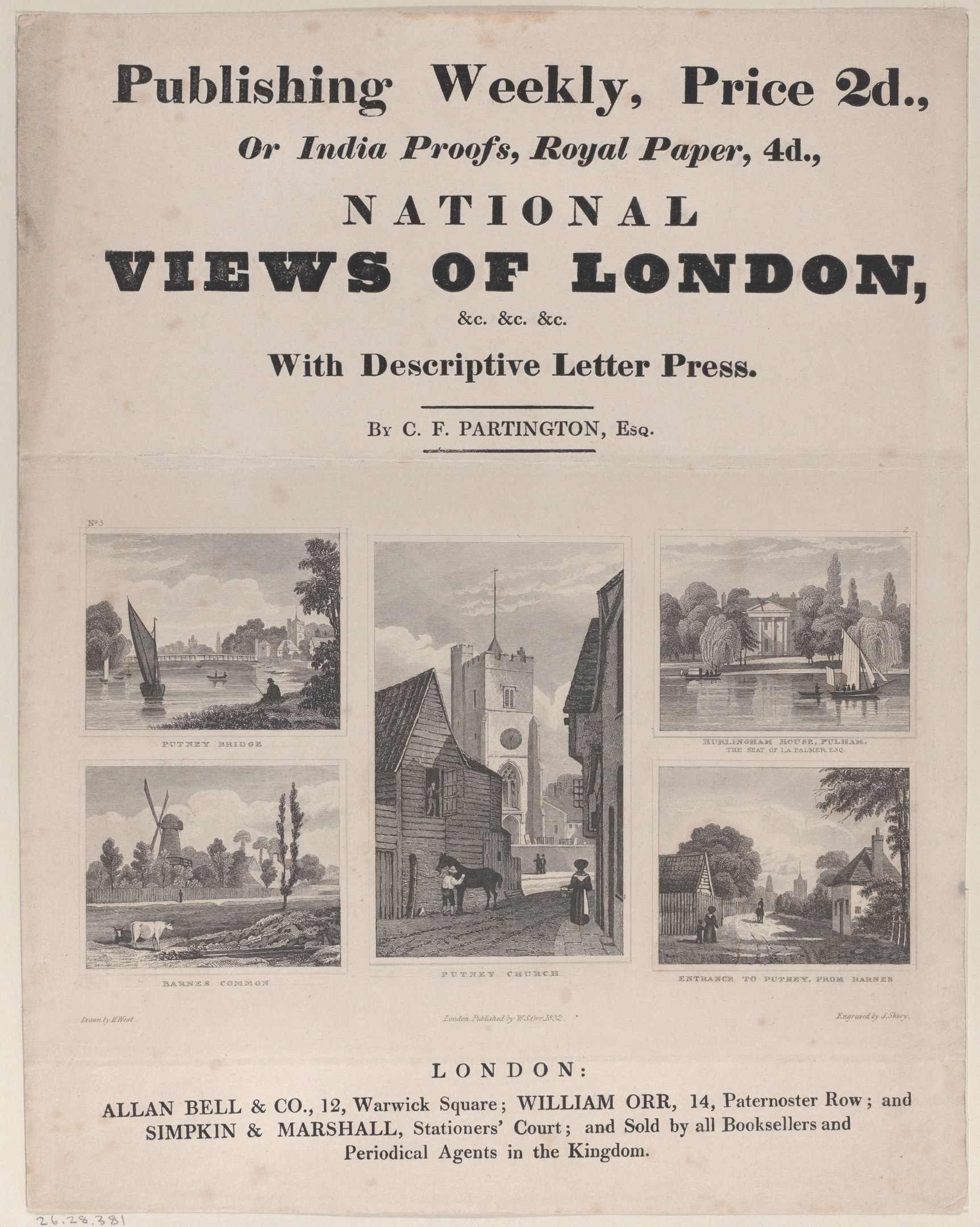 Eine detaillierte illustrierte Karte von London mit begleitendem beschreibendem Text, die Gebäude, Bäume und Sehenswürdigkeiten zeigt.