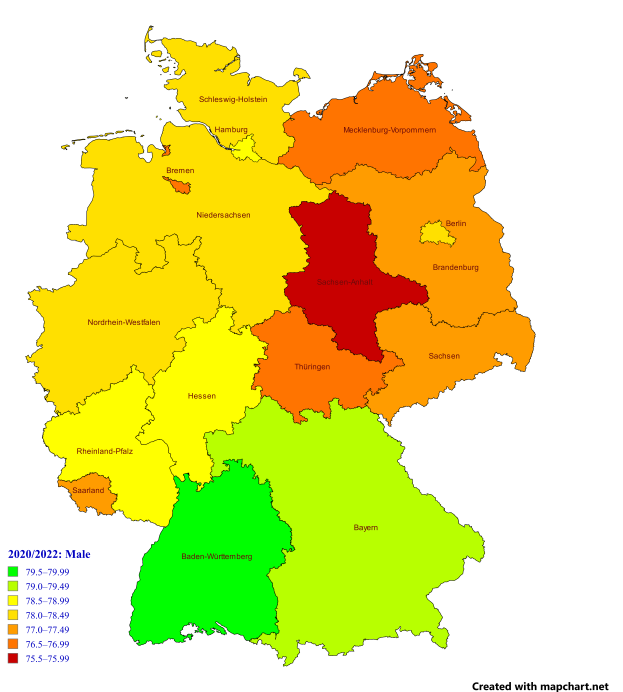 Eine Deutschlandkarte mit farblich kodierten Regionen, die den prozentualen Anteil der Bevölkerung in jedem Gebiet darstellen, begleitet von erklärendem Text auf der linken Seite.