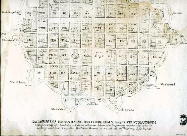 Detailierte alte Karte von Berlin, Deutschland, mit Straßen, Gebäuden und Sehenswürdigkeiten auf einem schwarzen Hintergrund, begleitet von Textbeschriftungen.