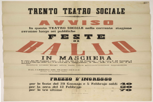Altes Plakat für ein Festival in Maschera, Italien, mit Text zur Beschreibung des Events.