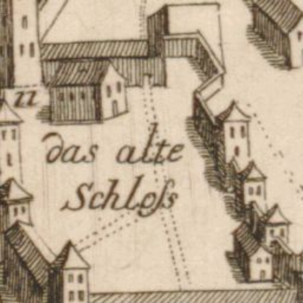 Ein detailliertes altes Stadtplan von Schleswig-Holstein, Deutschland, das Straßen, Gebäude und Text zeigt.