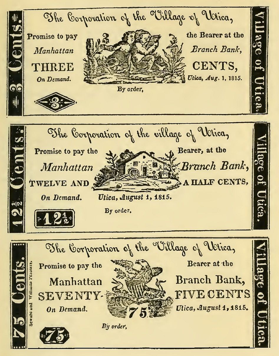 Alte Buchumschlagabbildung mit einem Mann und einer Frau und dem Text "Bank" sowie Geldbeträgen, wahrscheinlich eine Werbung.