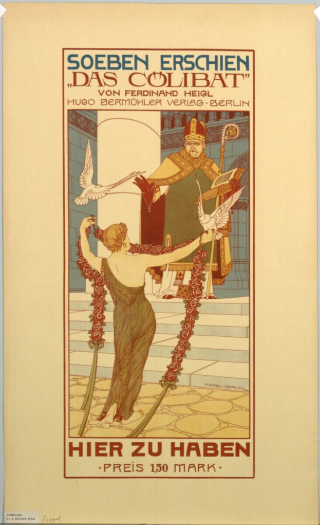 Plakatankündigung für ein Konzert in Berlin, Deutschland, mit einer Frau in der Mitte und einem Mann rechts daneben sowie Text, der das Konzert ankündigt.