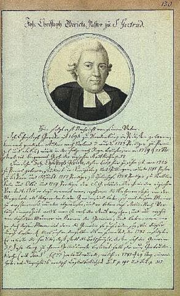 Schwarz-weiß-Porträt von Johann Wolfgang von Goethe in einer schwarzen Robe auf einem alten Dokument aus dem Jahr 1789 mit sichtbarem Text.