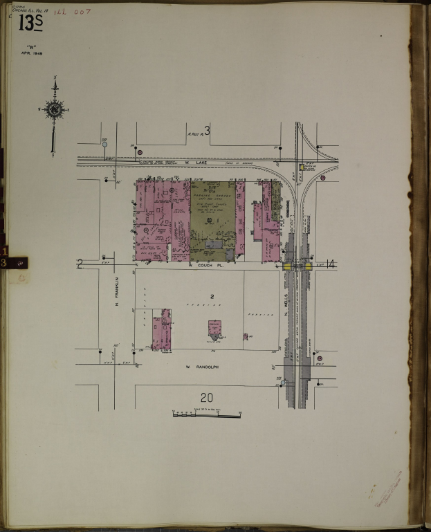 Offenes Buch mit einer detaillierten Stadtkarte-Illustration und umgebenden architektonischen Plänen und Text.