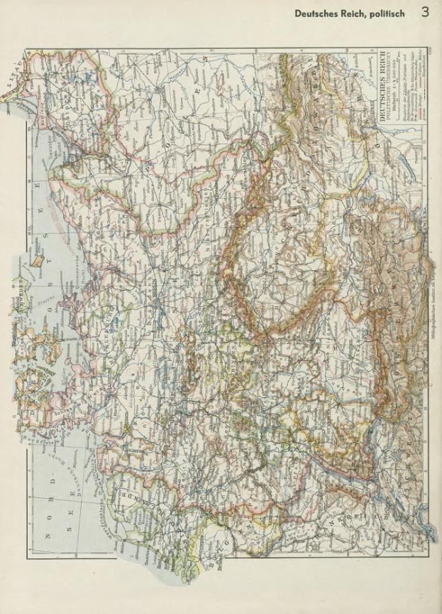 Alte Landkarte aus dem 19. Jahrhundert von Deutschland, die politische Teilungen zeigt, auf altem Papier mit Text oben und unten gedruckt.